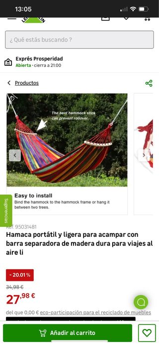 Hamaca portatil multicolor - Nueva con funda