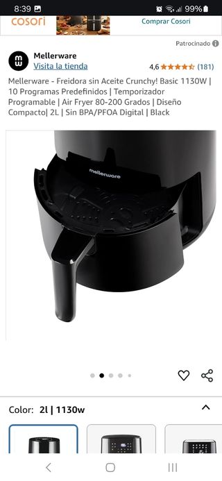 Mellerware Freidora de aire 2L - 1130W