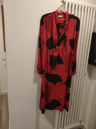 Vestito lungo rosso e nero ,seta con cinturino, 