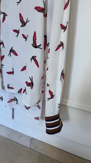Camisa Zara blanca estampado pájaros