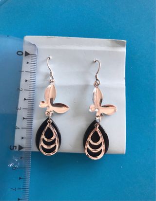 Pendientes largos plata y negro