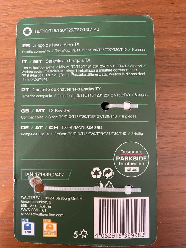 Chiavi Allen TX Parkside - 8 pezzi