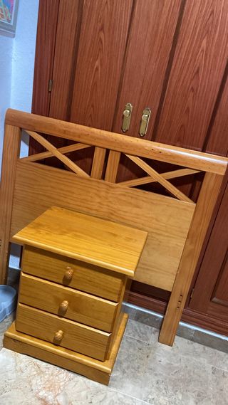 Cabecero cama 90 + mesita noche pino