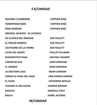 LIBROS STEPHEN KING,KEN FOLLET,JONH GRISMAN ETC