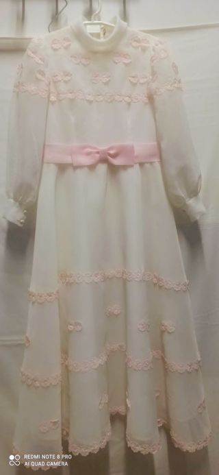 Vestido comunión vintage blanco-rosa