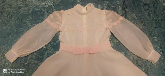 Vestido comunión vintage blanco-rosa
