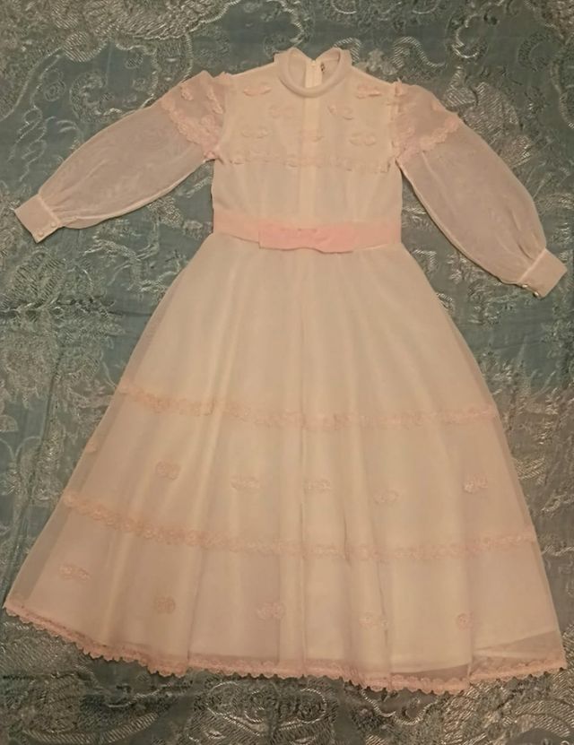 Vestido comunión vintage blanco-rosa
