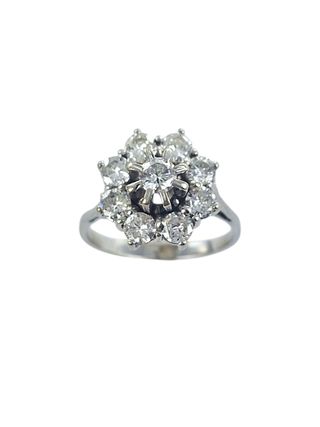 Anillo solitario rosetón brillantes oro 18k