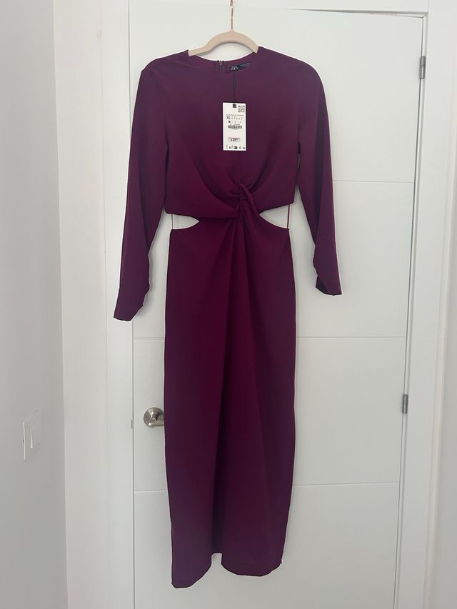 Vestido midi Zara morado XS