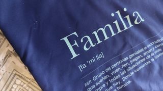 Funda cojín con definición de "Familia" - azul