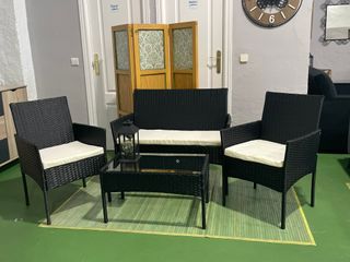 Conjunto jardín mimbre negro