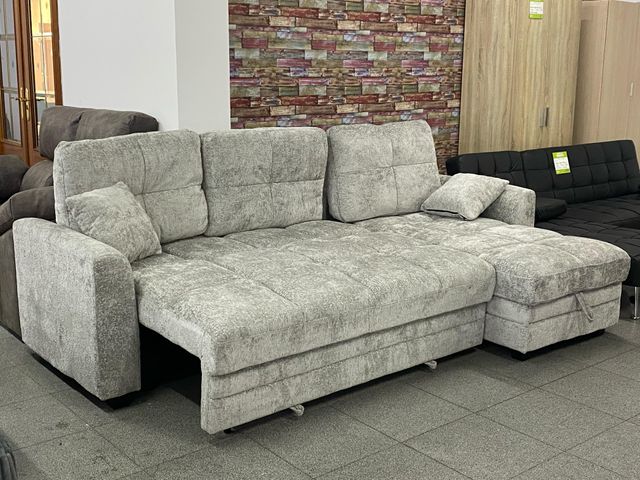 Sofá cama chaise longue gris con almacenaje NUEVO