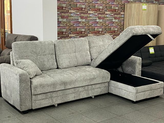 Sofá cama chaise longue gris con almacenaje NUEVO