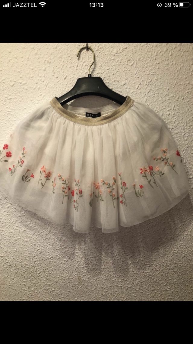 Falda tul niña bordada flores