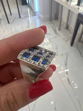 Anillo plata azul - Joya cuadrada