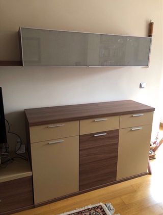 Mueble TV salón - madera y cristal