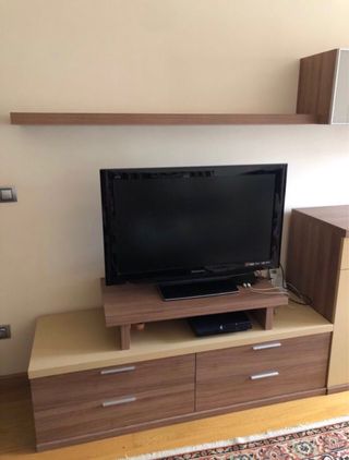 Mueble TV salón - madera y cristal