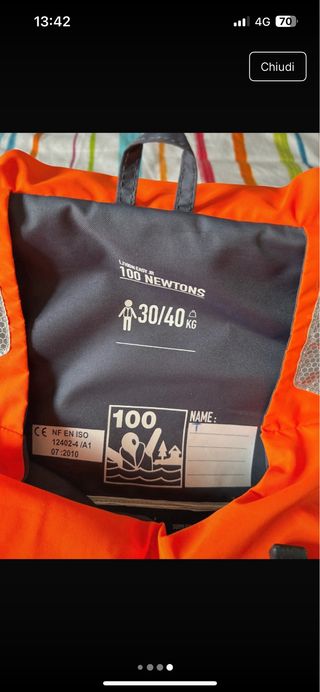 Giubbotto salvagente 30/40 kg come nuovo