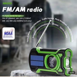 Radio-linterna solar y manivela