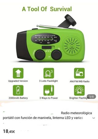 Radio-linterna solar y manivela