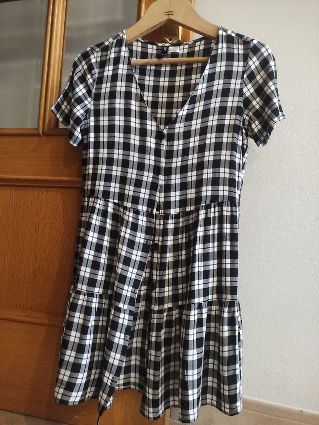 Vestido cuadros blanco-negro