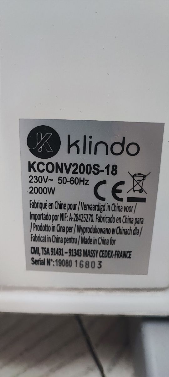 Calefactor Klindo KCONV200S-18 2000W