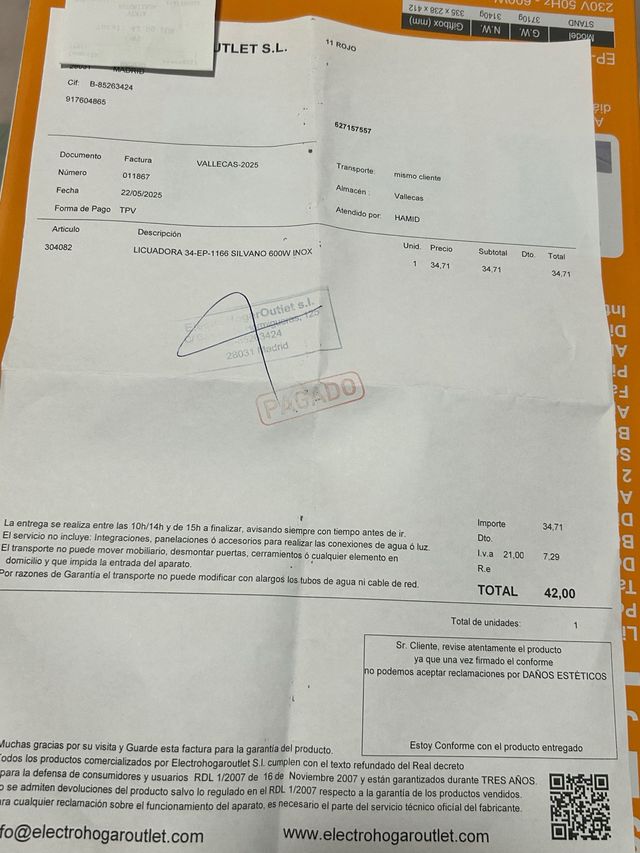 Extractor zumo Silvan EP-1166 - 600W  nuevo