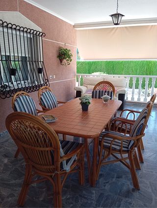 Mesa jardín - 6 sillas ratán