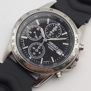 SEIKO 7T92  HOMBRES SS NEGRO CHRONOGRAPH DATE