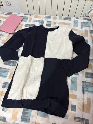 Vestido sudadera bicolor - Blanco y azul marino