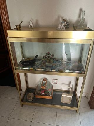 Vitrina dorada con pecera