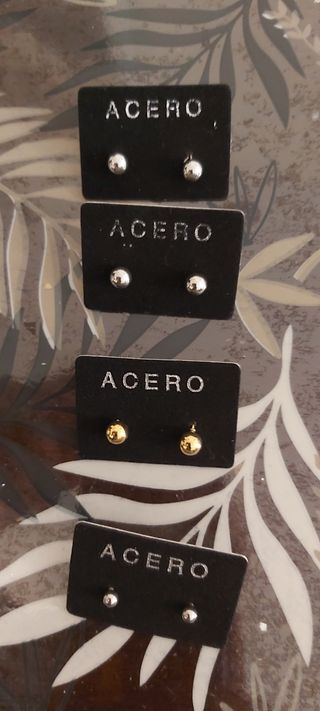 4 pares pendientes acero: plata & oro