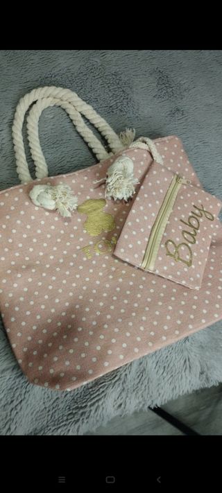 Bolso playa bebé rosa lunares