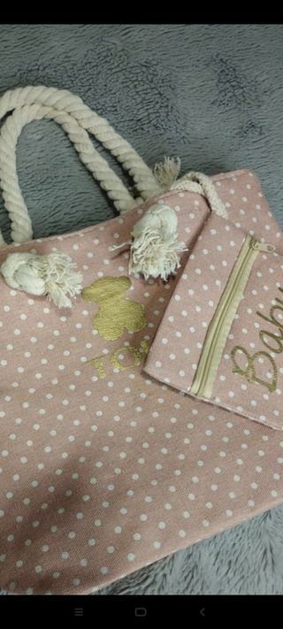 Bolso playa bebé rosa lunares