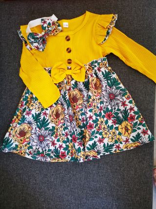 Vestido Infantil Flores - Amarelo