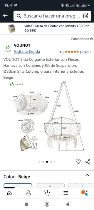 Sillón colgante VOUNOT beige