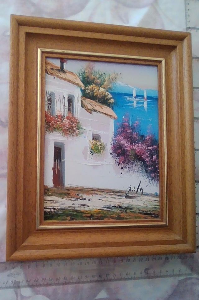 oferta, rebajado: Cuadro óleo pueblo marinero