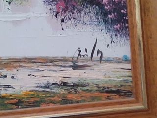 oferta, rebajado: Cuadro óleo pueblo marinero