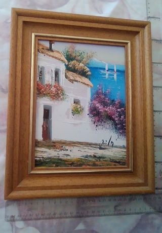 oferta, rebajado: Cuadro óleo pueblo marinero