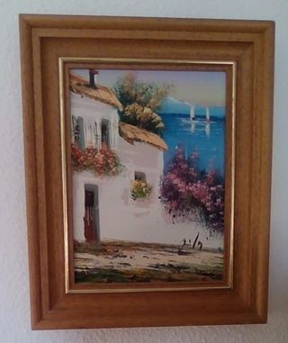 oferta, rebajado: Cuadro óleo pueblo marinero