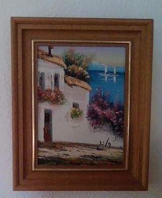 oferta, rebajado: Cuadro óleo pueblo marinero