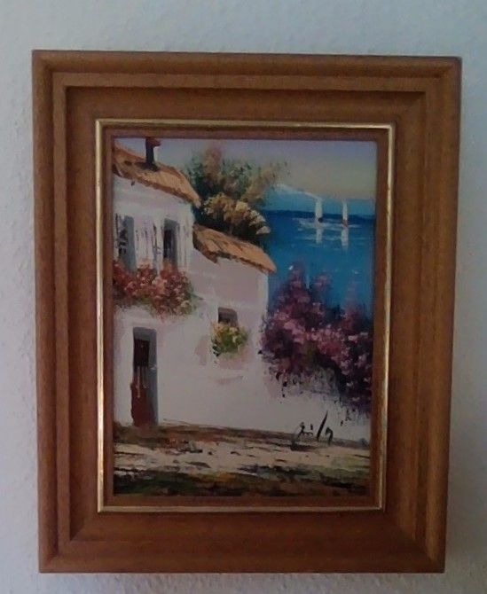 oferta, rebajado: Cuadro óleo pueblo marinero