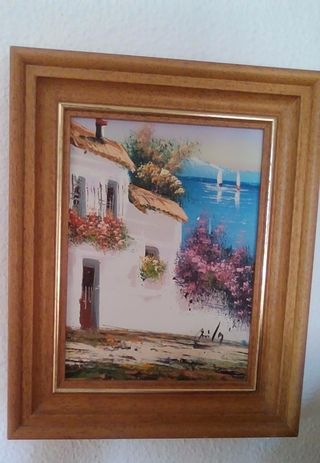 oferta, rebajado: Cuadro óleo pueblo marinero