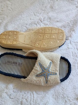 Pantuflas Vulcabicha - Beige y Azul