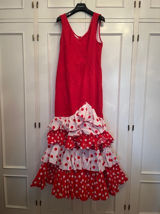 Traje Flamenca Rojo - lunares blanco - Talla 42