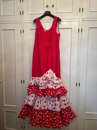 Traje Flamenca Rojo - lunares blanco - Talla 42