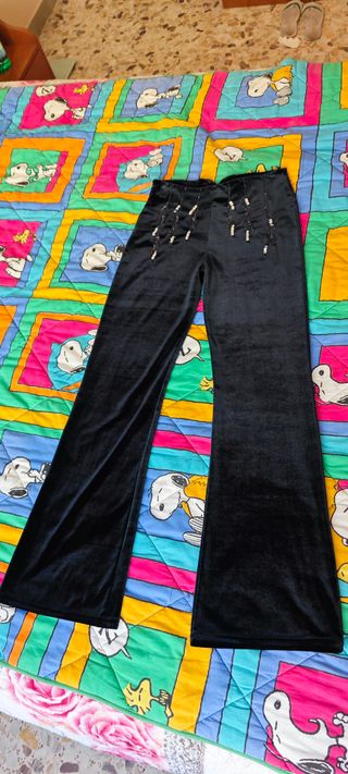 Pantaloni velluto aderenti strass ricamati argento