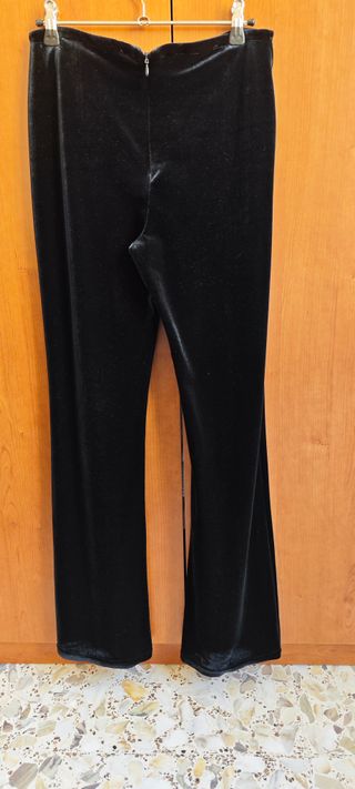 Pantaloni velluto aderenti strass ricamati argento
