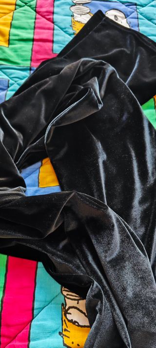 Pantaloni velluto aderenti strass ricamati argento