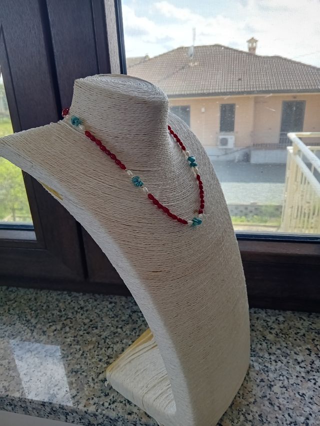 Collana corallo,turchese ,perle argento 925
